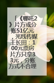 《哪吒2》片方或分账51亿元，光线传媒王长田：100元票房片方只拿33元，分账方式不合理