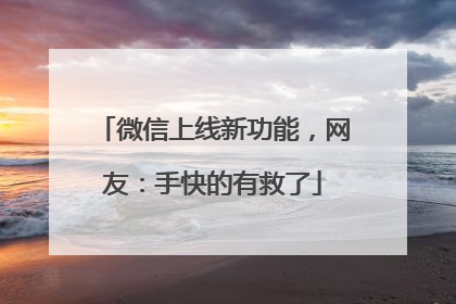 微信上线新功能，网友：手快的有救了
